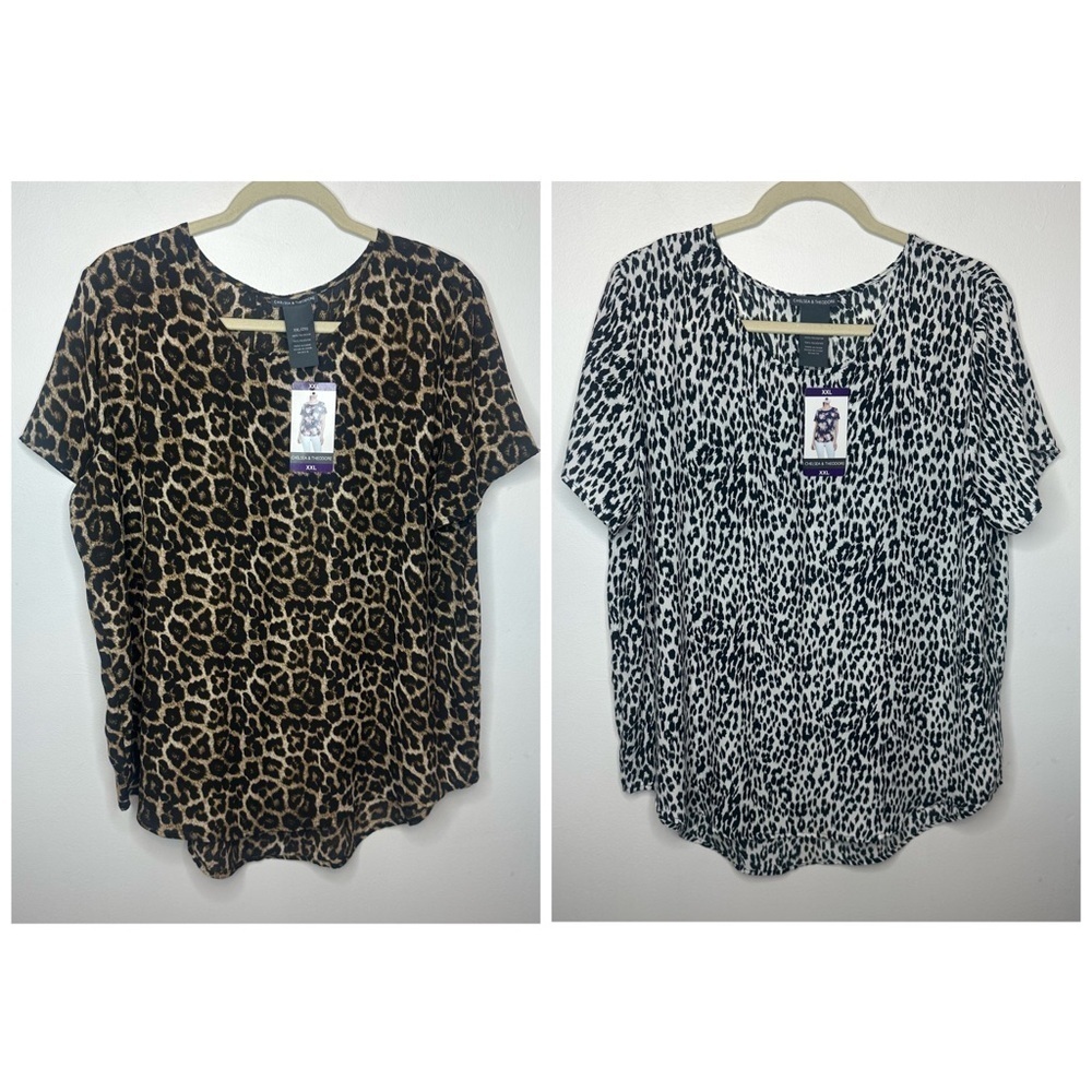 Chelsea & Theodore XXL Lot Of 2 Animal Print Short sleeve HI-LO Chiffon Tops